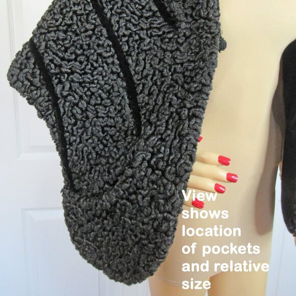 1950's Black Curly Persian lambswool Fur Stole / Dressy Wrap, Mid century style - Picture 9 of 12